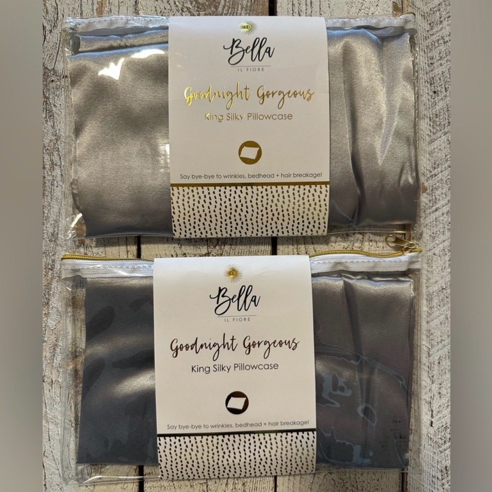 New In Package Bella IL Fiore Satin Gray Pillow Case Set (2 included) King Size